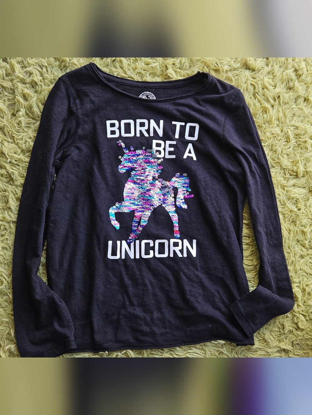SO Black Long-Sleeve 'Born to Be a Unicorn' Sequin Top